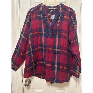 Soft Surroundings, Ellesmore Tunic, Plaid Red Blue Orange, XL